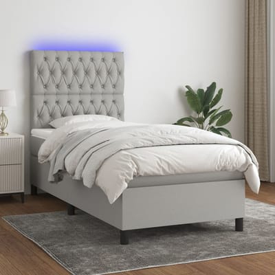 vidaXL - Boxspring - met - matras - en - LED - stof - lichtgrijs - 80x200 - cm