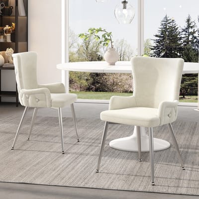 Sweiko Eetkamerstoel - Set van 2 - Velvet - Zilverkleurige metalen poten - Beige