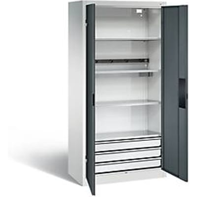 C+P acculaadkast Basic met deuren van massief plaatstaal, H 1950 x B 930 x D 500 mm, lichtgrijs/antraciet