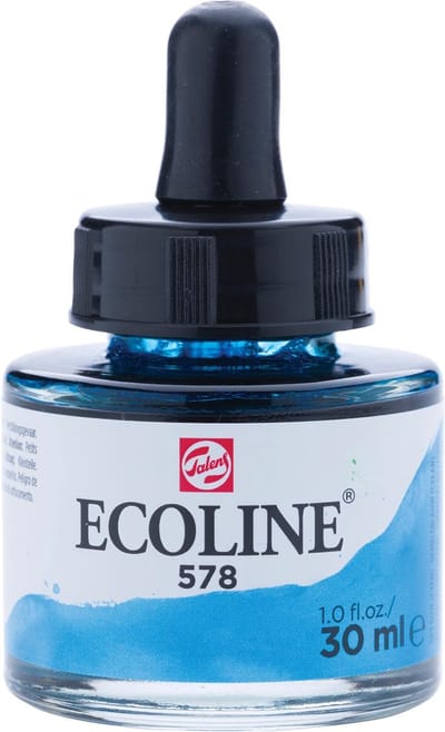 Talens Ecoline waterverf flacon van 30 ml, hemelsblauw (cyaan) 3 stuks