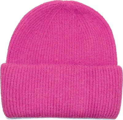 Fuchsia roze gebreide damesmuts met brede rand - damesmuts voor winter - een maat - one size - fel roze beanie van wol - STUDIO Ivana