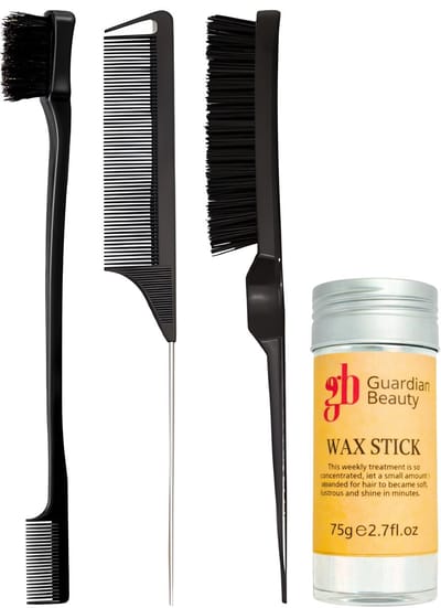 Guardian Beauty Waxstick - Edge Control Borstel en Kamset - 3-delig - Zwart - Met Waxstick - Haarstylingtools