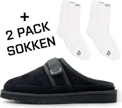 Dutch'D ® - Luxe pantoffel + Set sokken! - Sloffen - Designer- Ease Mule Suede zwart - Maat 37 - Echt wol! - Heerlijk warm - Ook voor buiten
