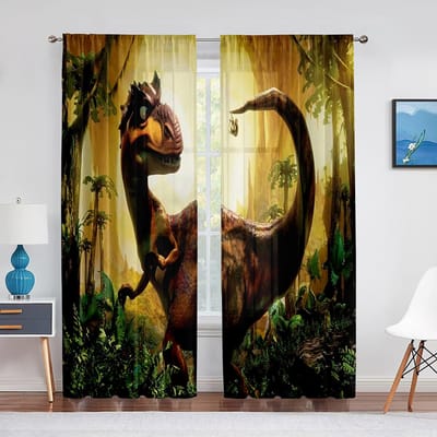 Jurassic Dieren Jungle Dinosaurus Bomen Patroon Transparant Gordijn voor Woonkamer Raam Kinder Slaapkamer Decor Tule Voile Gordijn 1 PCS W100XH250cm&Grommet Top