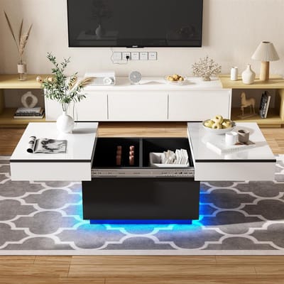 Uittrekbare Salontafel met LED Verlichting en Opbergruimte - Hoogglans Woonkamertafel