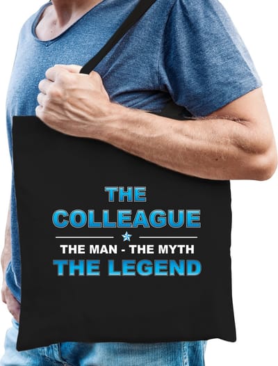 The Colleague the legend cadeau tasje zwart voor heren - collega verjaardag - kado tas / katoenen shopper