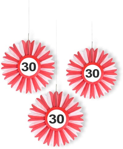 Folat - Papieren waaiers Verkeersbord 30 (3 stuks)
