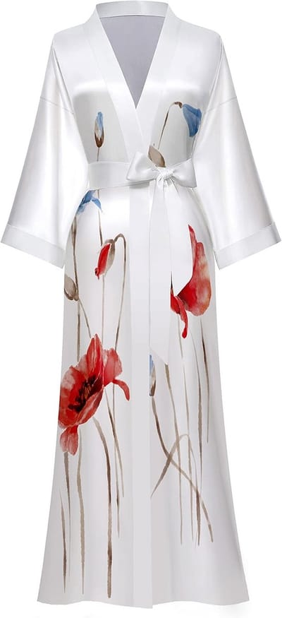 Lange Satijnen Kimono Dames met Bloemenprint - Zijdezachte Badjas