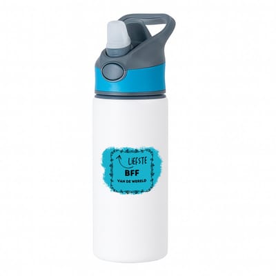 Hacebo® - liefste bff van de wereld waterfles met rietje blauw - Vriend - de liefste beste vriend - verjaardag - cadeautje voor beste vriend - beste vriend artikelen - kado - geschenk - water fles - 650ML
