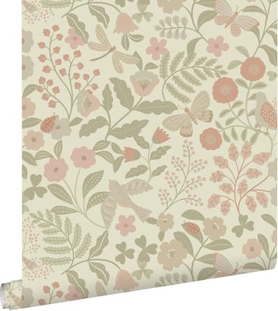 ESTAhome behang bloemen en vogels groen en roze - 53 cm x 10.05 m - 139869