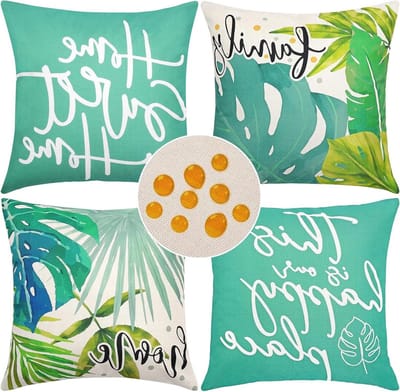 JGS Premium - Waterdichte kussenslopen voor buiten 45 x 45 cm - Set van 4 - Tropische planten - Decoratieve kussenslopen voor boerderij, boho decor - Terras, bank, tuin, balkon - Groen