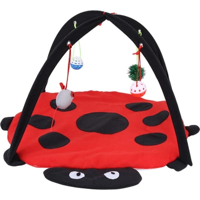 Opvouwbare Katten Activiteit Speelmat Tent Multifunctioneel Huisdierbed met Hangende Speelballen zwart