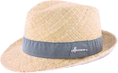 Herman chapeau été petit bord relevé à l'arrière en paille naturelle légère avec ruban uni