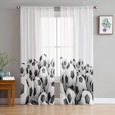 Football Jeu de Football Sport Rideaux Transparents pour Décoration de Salon Rideaux de Fenêtre pour Cuisine Rideaux en Tulle Voile Organza W135 x H115cm x1 white