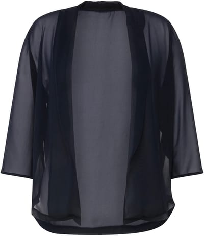 Ulla Popken - Dames - Chiffon jasje oversized sjaalkraag 3/4-mouwen - Marine - Maat 46+