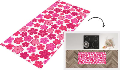 Keukenloper - Loper keuken - Bloemen - Roze - Patronen - 120x50 cm - Keukenloper vinyl