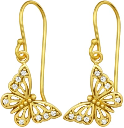 Joy|S - Zilveren vlinder bedel oorbellen - oorhangers - zirkonia - gold plated