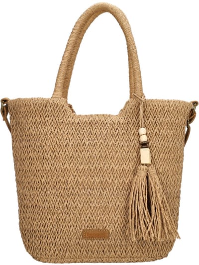 Beagles Lanzarote Shopper - Schouderband - Crossbody - Riet - Zomer - Tote Bag - Dames Tas - Natuur