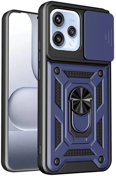 MobyDefend Hoesje - Geschikt voor Oppo Reno15 - Pantsercase Met Draaibare Ring - Blauw