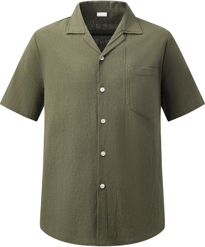 ALLTHEMEN Heren Casual Kort Overhemd - Retro Cuba Kraag - Regular Fit - S