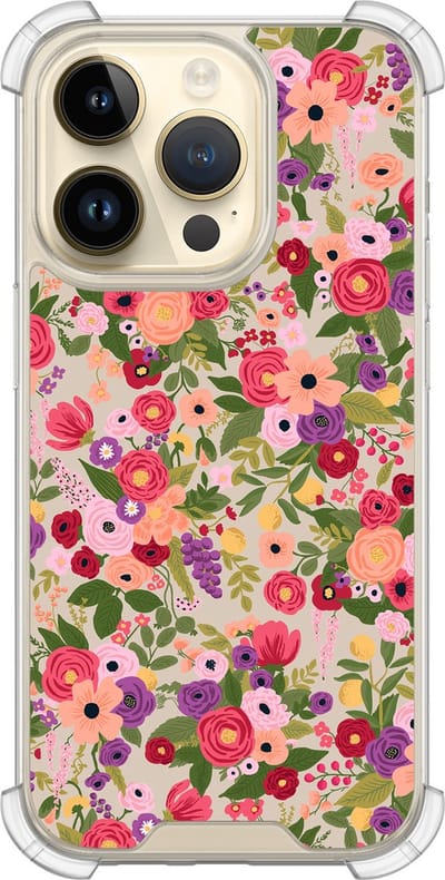 Shockproof hoesje - Geschikt voor iPhone 14 Pro - Floral garden - Extra sterke case - TPU/polycarbonaat - Bloemen - Multi, Transparant