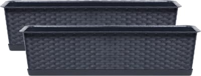 Prosperplast Kunststof plantenbak/bloembak Ratolla - 2x - rotan look - antraciet grijs - 40 x 17 x 15 cm