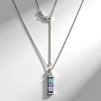 Cavill - Verstelbare Halsketting - 925 Sterling Zilver Gerhodineerd - 2.3 ct Multikleuren Fluoriet Baguette - Zirconia Pavé Accent - Elegant Sieraad