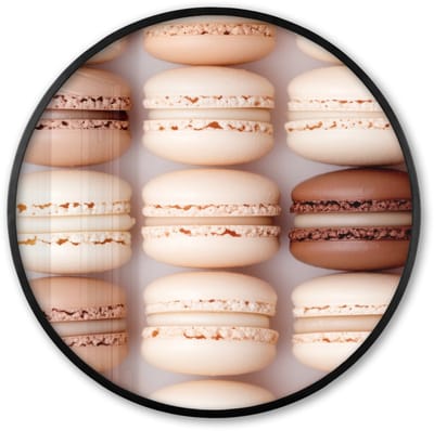 Poster in lijst Rond - Fotolijst 60x60 cm - Posters - Macarons - Beige - Bruin - Ronde posterlijst zwart - Decoratie - Wanddecoratie woonkamer - Muurdecoratie slaapkamer