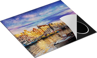 Chefcare Inductie Beschermer Amsterdamse Gracht in de Nacht met Sterren - 60x50 cm - Afdekplaat Inductie - Kookplaat Beschermer - Inductie Mat