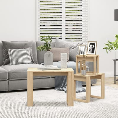vidaXL - 3-delige - Tafeltjesset - bewerkt - hout - sonoma - eikenkleurig
