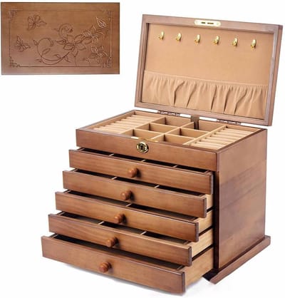 Houten Sieraden Box - Opbergkistje - Veilige Opslag - Met Combinatieslot - 315 cm Lengte - Antiek