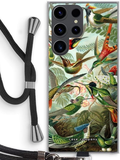 Case Company® - Hoesje met koord geschikt voor Samsung Galaxy S23 Ultra hoesje met Koord - Haeckel Trochilidae - Telefoonhoesje met Zwart Koord - Bescherming aan alle Kanten en Over de Schermrand