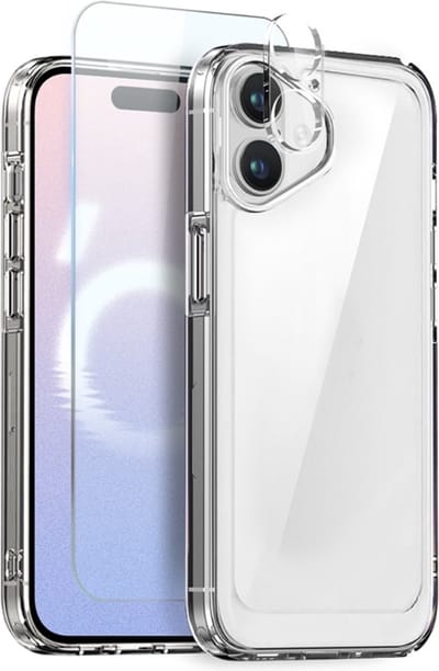 NORTHJO Hoesje - Geschikt voor iPhone 16 Hoesje - NORTHJO 3-in-1 CombiDeal - Transparant TPU Hoesje met Glazen Screen Protector en Lens Protector - Transparant