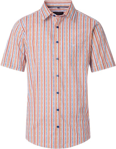 CASA MODA Sport casual fit overhemd - korte mouw - popeline - oranje - blauw en wit geruit - Strijkvriendelijk - Boordmaat: 39 - 40