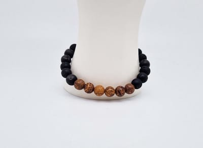 Handgemaakte "Armband Vulkanische" natuurstenen armband “Lava Donker - Jaspis van olifantenhuid ” - 8 mm diameter van de korrel- Diameter armband 20 cm - Een mooi cadeau voor familie en vrienden