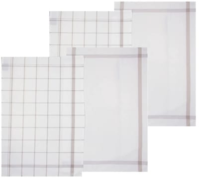 5Five Theedoek Traditioneel - set van 4x stuks - grijs/wit- motief - katoen - 70 x 45 cm - Afdroogdoek - Vaatdoek