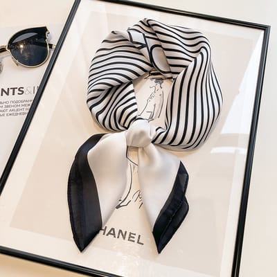 Dames Sjaal - Sjaals - Stola - Vierkante doek - Elegant Stijlvol Dames haar sjaal - Satijn zijde - Hals sjaaltje - Sjaaltje Satijn - Neksjaaltje - Omslagdoek Modesjaals - Neksjaal - Klein Sjaaltje -OL Strepen - Wit-70*70CM