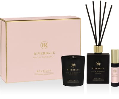 Riverdale - Geschenkset - Oud & Bergamot - Small - Roze - Geurstokjes, geurkaars en huisparfum