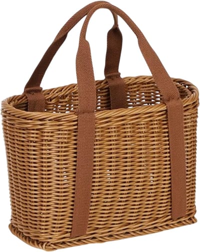Opbergmand met Handvat - 29x22 cm - Decoratieve Lichtgewicht Grote Wasmand, Geweven Opbergmand Design voor Thuis en Reizen - Bruin