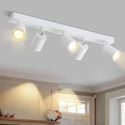 Glitzerlife - Plafondspot Plafondlamp - 5xGU10 fitting - draaibare opbouwspots - 330° verstelbaar - ijzer metaal mat wit - Ø55cm