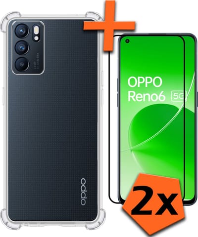 Hoes - Met Screenprotector - 2 Stuks - Geschikt voor OPPO Reno 6 - Sterk & Shockproof - Siliconen Case - Back Cover - Telefoon Hoes - Shock Proof - Transparant