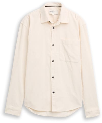 Tom Tailor Denim - Relaxed corduroy overhemd met borstzak - Maat XL - Gardenia White