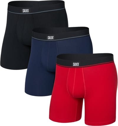 SAXX Heren Boxershort Essential Cotton - 3-Pack - Boxer met BallPark Pouch® - Ademend & Geurbestendigd Ondergoed - Middenrood - M