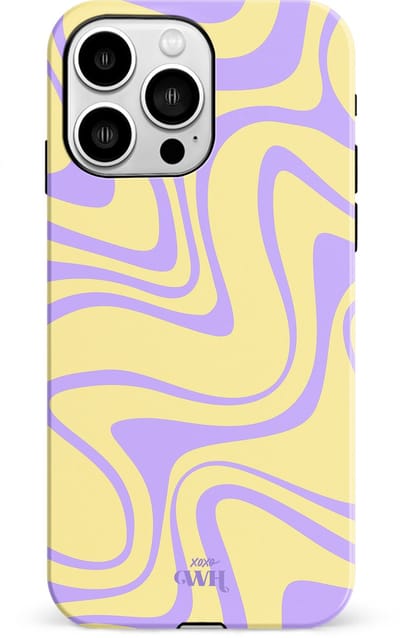 xoxo Wildhearts Sunny Side Up - Double Layer - Hard hoesje geschikt voor iPhone 13 Pro case - Siliconen hoesje iPhone met golven print - Cover geschikt voor iPhone 13 Pro beschermhoesje - geel / paars