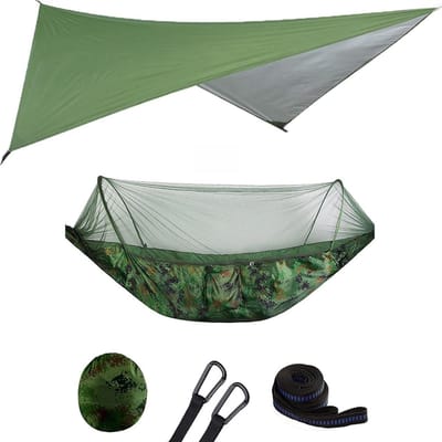 Hangmat Tent Set - Kampeeruitrusting - Buiten Ontspannen - Met Waterdichte Luifel - 250 x 120 cm - Lichtgrijs