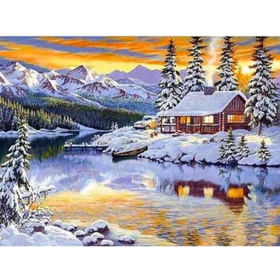 Diamantborduurwerk Winterlandschap Kristal Diamantschilderij Vol Rond Landschap Afbeelding Woondecoratie 20X30CM gray