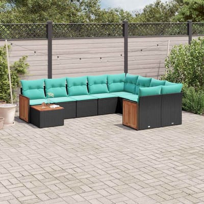 vidaXL - 10-delige - tuinbankset - met - kussens - van - zwart - polyrotan