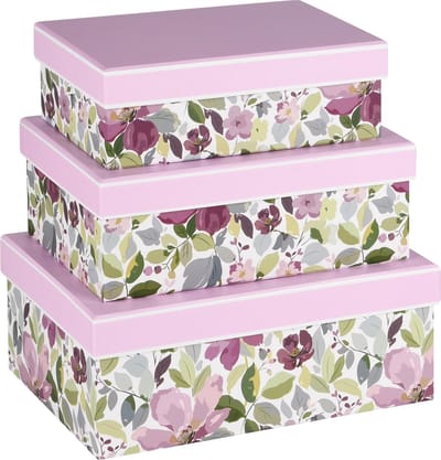 Dekoratief | Set 3 dozen rechthoek 'Spring Blossoms', karton, 26x18x10cm | A240203