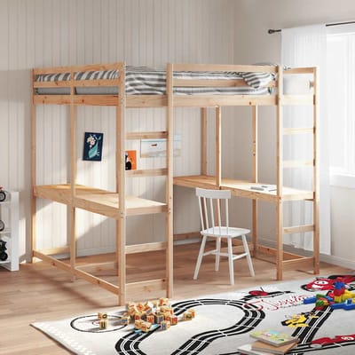vidaXL - Hoogslaper - met - bureau - en - ladder - massief - grenenhout - 160x200 - cm