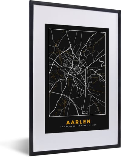 Fotolijst incl. Poster - Kaart - Goud - Stadskaart - Plattegrond - Aarlen - 40x60 cm - Posterlijst